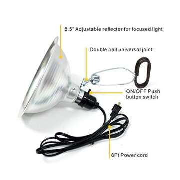 Aygrochy Reptile Heat Lamp, 100W and Clamp Lamp Light with 8.5" Detachable Aluminum Reflector, 6 feet Cord, Digital Thermometer