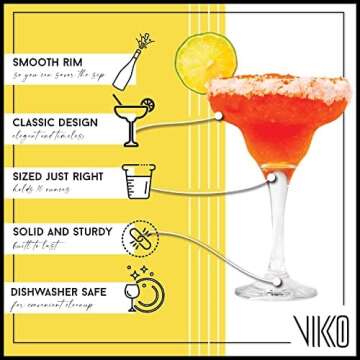 Vikko Margarita Glasses Set of 6, 10 Ounce, Crystal Clear Margarita Glass, Cosmopolitan Glassware fo...