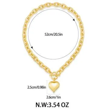 FAUTHENTICUTE Gold Heart Pendant Necklaces For Women Worn Gold Chunky Link Chain Necklaces With A Heart Toggle And Bar Mothers Day Necklace Gifts For Mom