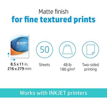 HP Professional Business Paper, Matte, 8.5x11 in, 48 lb, 50 sheets, works with inkjet printers (4WN0...
