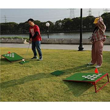 SPRAWL Golf Pong Cornhole Set Exciting Golf Chipping Game Chip Shot Game with 2 Target Boards 8 Golf Balls for Tailgate Beach Backyard Man Cave