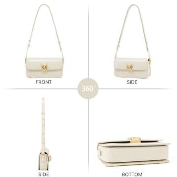 LAFESTIN Split Leather Shoulder Purse For Women With Adjustable Strap, Designer Women’s Crossbody Purse with Inner Pockets - Vintage Women’s Handbags And Satchel Purses - Ivory