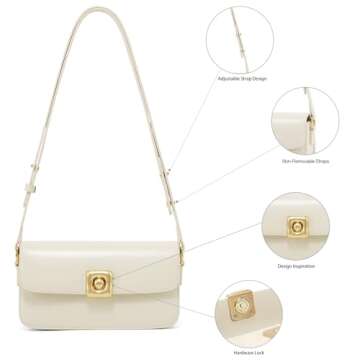 LAFESTIN Split Leather Shoulder Purse For Women With Adjustable Strap, Designer Women’s Crossbody Purse with Inner Pockets - Vintage Women’s Handbags And Satchel Purses - Ivory