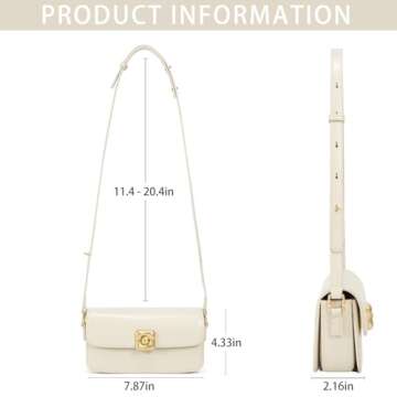 LAFESTIN Split Leather Shoulder Purse For Women With Adjustable Strap, Designer Women’s Crossbody Purse with Inner Pockets - Vintage Women’s Handbags And Satchel Purses - Ivory
