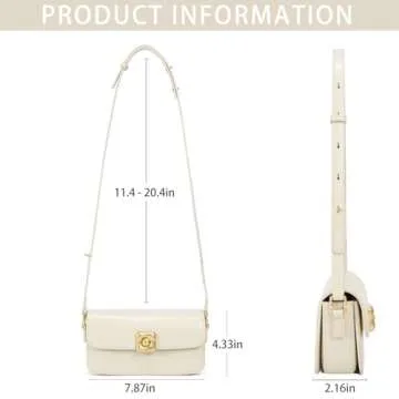 LAFESTIN Split Leather Shoulder Purse For Women With Adjustable Strap, Designer Women’s Crossbody Purse with Inner Pockets - Vintage Women’s Handbags And Satchel Purses - Ivory