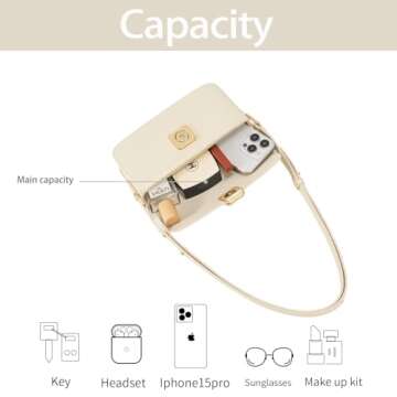 LAFESTIN Split Leather Shoulder Purse For Women With Adjustable Strap, Designer Women’s Crossbody Purse with Inner Pockets - Vintage Women’s Handbags And Satchel Purses - Ivory