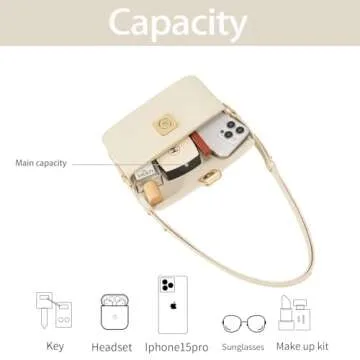 LAFESTIN Split Leather Shoulder Purse For Women With Adjustable Strap, Designer Women’s Crossbody Purse with Inner Pockets - Vintage Women’s Handbags And Satchel Purses - Ivory