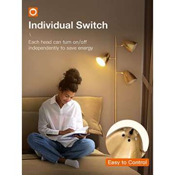 addlon Tree Floor Lamp with 3 Adjustable Rotating Lights and Matching LED Bulbs, Standing Tall Pole Lamps for Living Room, Bedroom, Home, Office - Brass Gold