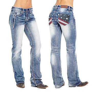 QJBMEI American Flag Mid Rise Bootcut Jeans for Women