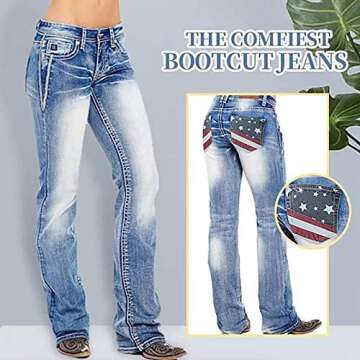 QJBMEI American Flag Mid Rise Bootcut Jeans for Women