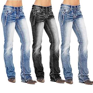QJBMEI American Flag Mid Rise Bootcut Jeans for Women