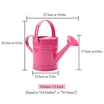 Sungmor 1.5L (or 51oz) Pink Metal Watering Can - Kids Children Garden Outdoor Watering Bucket - Small Portable Indoor Watering Equipment with Anti-Rust Powder Coating Treatment and Beautiful Color