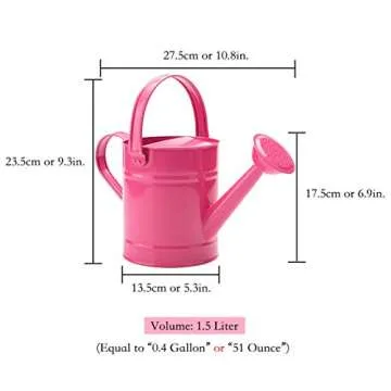 Sungmor 1.5L (or 51oz) Pink Metal Watering Can - Kids Children Garden Outdoor Watering Bucket - Small Portable Indoor Watering Equipment with Anti-Rust Powder Coating Treatment and Beautiful Color