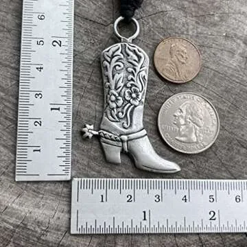 Western Jewelry Cowboy Boots Cowgirl boot Country Texas Protection Amulet Gambling Wealth Fortune Lucky Charm Silver Pewter Men's Pendant Necklace w Black Adjustable Cord