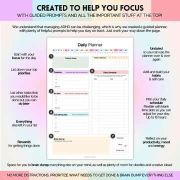 ADHD Daily Planner for Neurodivergent Adults - Productivity Daily Planner & Task Management to Stay Organized and Focused (Rainbow)