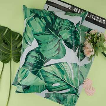 RUSPEPA 14.5x19 Poly Mailer 3 Mil Thick Tropical Leaves Ink Painting Heavy Duty Self Seal Shipping Bags with Easy Open Pull Tab Mailing Envelopes - 50 Pack