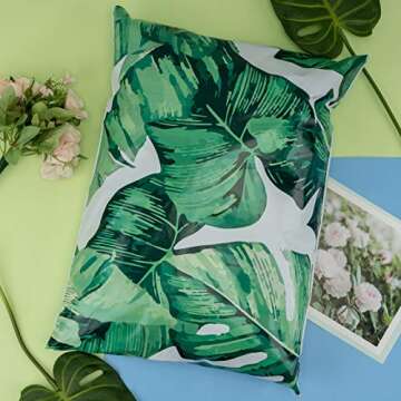 RUSPEPA 14.5x19 Poly Mailer 3 Mil Thick Tropical Leaves Ink Painting Heavy Duty Self Seal Shipping Bags with Easy Open Pull Tab Mailing Envelopes - 50 Pack