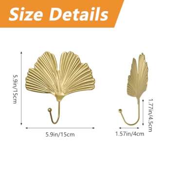MOROBOR Decorative Leaves Iron Hooks, 4pcs Ginkgo Leaf Shape Wall Mounted Hooks Modern Key Holder Wa...