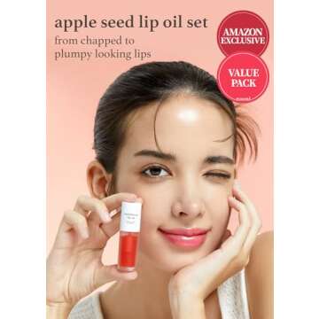 NOONI Vegan Appleseed Lip Oil Set - Applecherry & Appleplum | Lip Stain with Apple Seed Oil, Long-Lasting, Lip Plumping, Gift Sets, For Chapped Flaky Lips, Valentine Day Gifts, 0.12 Fl Oz x 2 EA