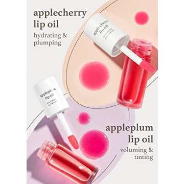 NOONI Vegan Appleseed Lip Oil Set - Applecherry & Appleplum | Lip Stain with Apple Seed Oil, Long-Lasting, Lip Plumping, Gift Sets, For Chapped Flaky Lips, Valentine Day Gifts, 0.12 Fl Oz x 2 EA