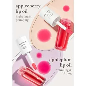 NOONI Vegan Appleseed Lip Oil Set - Applecherry & Appleplum | Lip Stain with Apple Seed Oil, Long-Lasting, Lip Plumping, Gift Sets, For Chapped Flaky Lips, Valentine Day Gifts, 0.12 Fl Oz x 2 EA