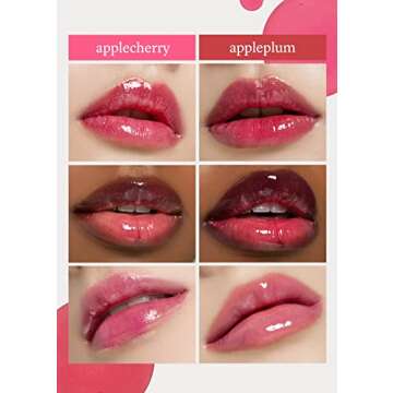 NOONI Vegan Appleseed Lip Oil Set - Applecherry & Appleplum | Lip Stain with Apple Seed Oil, Long-Lasting, Lip Plumping, Gift Sets, For Chapped Flaky Lips, Valentine Day Gifts, 0.12 Fl Oz x 2 EA