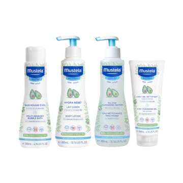 Mustela Baby Bath Time Essentials Gift Set - Natural & Plant-Based Baby Skin Care - 4 Items Set