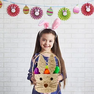 Juegoal Easter Bunny Woven Basket for Kids at Parties