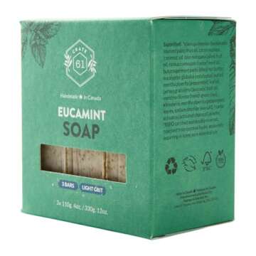 Crate 61 Organics, Handmade in Canada, Plant Based Cold Process Natural Bar Soap For Face And Body, With Premium Essential Oils, For Men And Women 3 Pack (Eucamint)