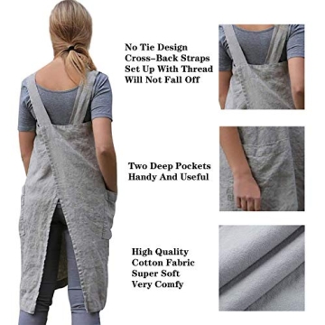 YESDOOD Cotton Linen Cross Back Apron with Pockets