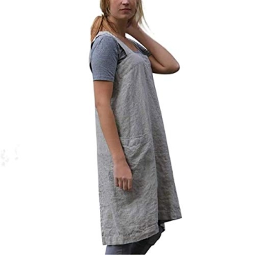 YESDOOD Cotton Linen Cross Back Apron with Pockets