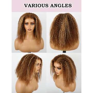 ISEE Glueless Wig Honey Blonde Afro Kinky Curly Lace Front