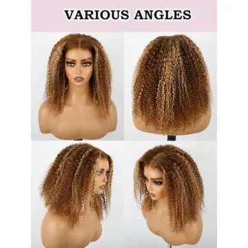 ISEE Glueless Wig Honey Blonde Afro Kinky Curly Lace Front