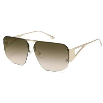 SOJOS Trendy Aviator Sunglasses Mens Womens Retro Metal Rimless Frame Shades Lentes De Sol Para Mujer SJ1192 Dark Brown