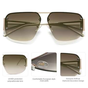 SOJOS Trendy Aviator Sunglasses Mens Womens Retro Metal Rimless Frame Shades Lentes De Sol Para Mujer SJ1192 Dark Brown