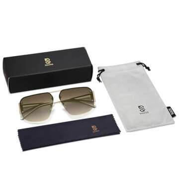 SOJOS Trendy Aviator Sunglasses Mens Womens Retro Metal Rimless Frame Shades Lentes De Sol Para Mujer SJ1192 Dark Brown
