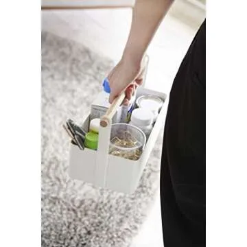 Yamazaki Home Storage Basket - Wood Handle Organizer Steel + Wood Large White