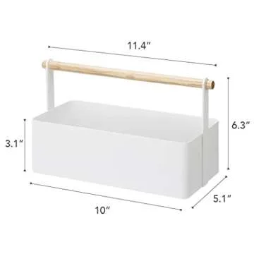 Yamazaki Home Storage Basket - Wood Handle Organizer Steel + Wood Large White
