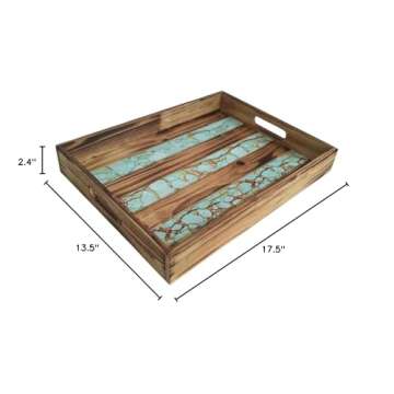 Paseo Road by HiEnd Accents Wooden Turquoise Inlay Tray, 13.5x17.5x2.4 inch, Western Southwestern Ru...