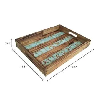 Paseo Road by HiEnd Accents Wooden Turquoise Inlay Tray, 13.5x17.5x2.4 inch, Western Southwestern Ru...
