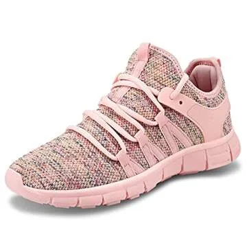INZCOU Running Shoes Lightweight Tennis Shoes Non Slip Gym Workout Shoes Breathable Mesh Walking Sneakers Starry Pink 6.5women / 5.5men