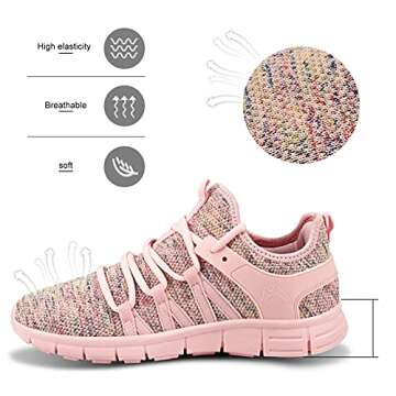 INZCOU Running Shoes Lightweight Tennis Shoes Non Slip Gym Workout Shoes Breathable Mesh Walking Sneakers Starry Pink 6.5women / 5.5men