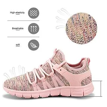 INZCOU Running Shoes Lightweight Tennis Shoes Non Slip Gym Workout Shoes Breathable Mesh Walking Sneakers Starry Pink 6.5women / 5.5men