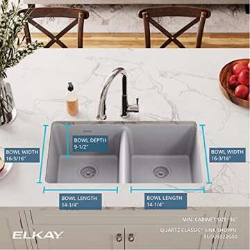 Elkay Quartz Classic Double Bowl Undermount Sink - Greystone