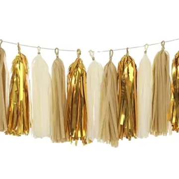 GAKA Shiny Gold Tassel Garland Tissue Paper Tassel Banner for Wedding, Birthday, Baby Shower - 15 PC...