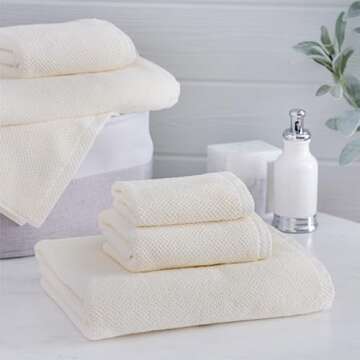 Welhome Franklin Premium | 2 Bath Towels 2 Hand Towels 2 Washcloths |Popcorn Textured Cream Bathroom...
