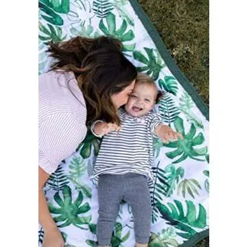 Little Unicorn 5'x5' Outdoor Family Picnic & Beach Blanket | Durable & Water-Resistant Fabric | Compact Fold & Easily Wipes Clean | Zipper Pocket (Tropical Leaf)