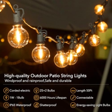 Brightown 50ft Dimmable Outdoor String Lights for Patio