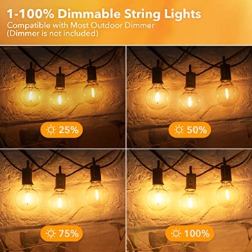 Brightown 50ft Dimmable Outdoor String Lights for Patio