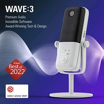 Elgato Wave:3 White - Premium Studio Quality USB Condenser Microphone for Streaming, Podcast, Gaming...